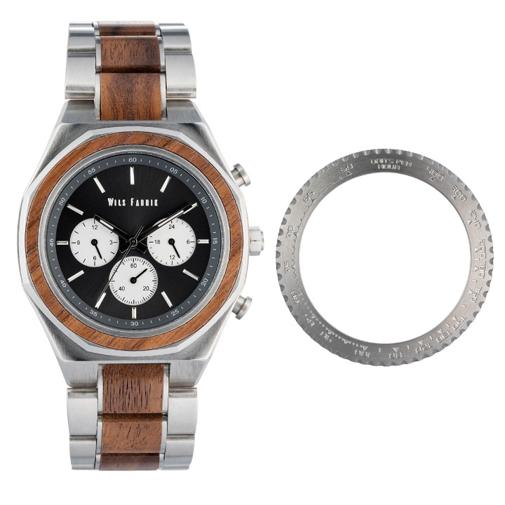 [본품+ 추가베젤 1] 나무 남자 손목시계 - GMT Silver SET